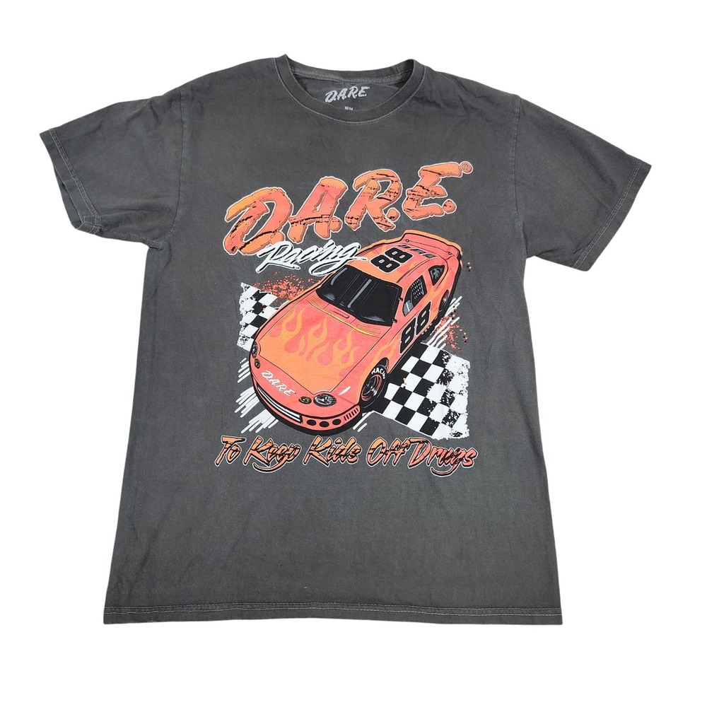 DARE Racing Graphic T-Shirt Mens Medium Gray Washed Retro Race Car 88 Tee